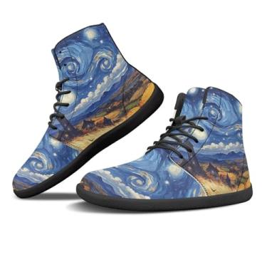Imagem de GOSTONG Sapatos femininos descalços bico largo, sem queda, antiderrapante, para viagens ao ar livre, trilhas, cano alto, couro PU, tênis casual EUA 6-12, Céu estrelado, 9.5 Wide