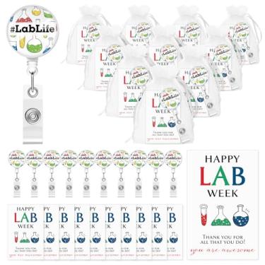 Imagem de Spakon 10 conjuntos de presentes da semana de laboratório, presentes de microbiologia, carretel de crachá de ciência de laboratório com clipe jacaré, cartão de agradecimento da semana e sacos de
