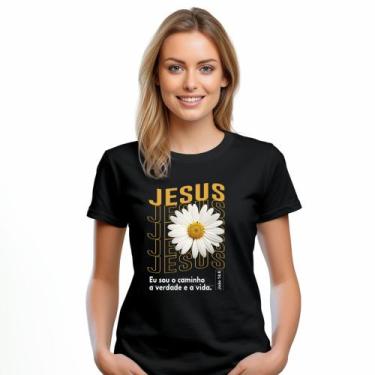 Imagem de Camiseta Feminina T-shirt 100% Algodão Estampas Religiosas Moda Cristã