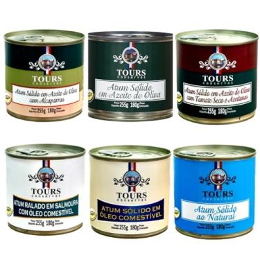 Imagem de KIT 6 Atum em Lata Tours Conservas em Azeite, Tomate Seco, Alcaparras, Óleo Comestível, Ralado e Natural 255g cada