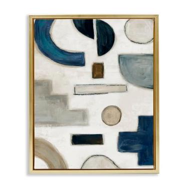 Imagem de Stupell Industries Design de arte de parede em tela emoldurada em forma neutra azul e bege dourado flutuante por Emma Peal, 25 x 31