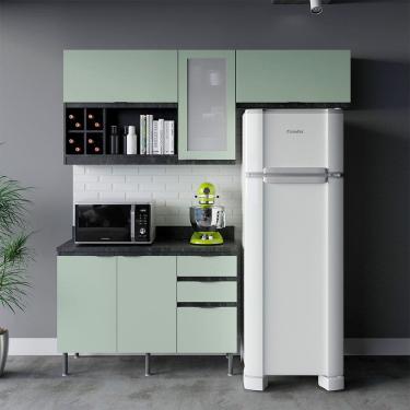 Imagem de Cozinha Compacta Orquídea CZ1202 180cm 03 Peças 05 Portas 03 Gavetas com Divisor de Talheres Mármore Lunar Verde Mar Tecnomobili