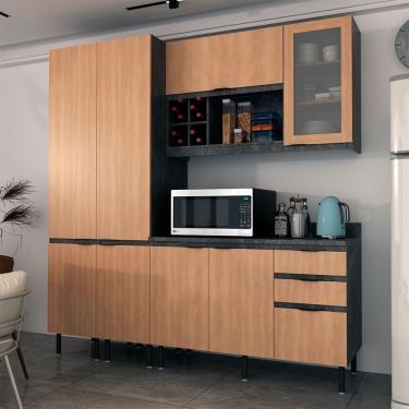 Imagem de Cozinha Compacta Margarida CZ1201 200cm 04 Peças 08 Portas 03 Gavetas e Divisor de Talheres Mármore Lunar Freijó Tecnomobili