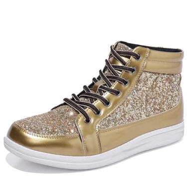 Imagem de Trsorini Tênis masculino brilhante brilhante com lantejoulas brilhantes cano alto casual brilhante, A/Glitter dourado, 45