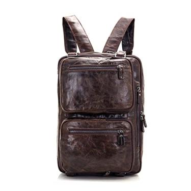 Imagem de Mochila de couro genuíno para homens Mochila de viagem Mochila escolar de couro Mochila masculina(Dark Coffee)