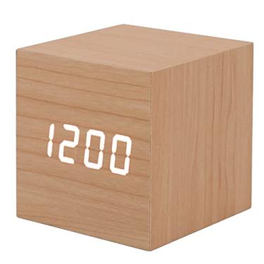 Imagem de Despertador Digital, Despertador de Madeira, Pequeno Relógio de Madeira LED para Quarto, 3 Níveis Ajuste de Brilho, Alimentação da Bateria, Forma Quadrada