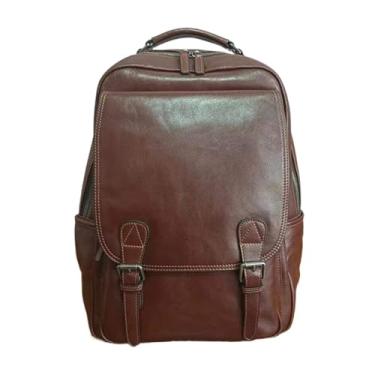 Imagem de Mochila de couro masculina de grande capacidade, mochila casual para computador masculina(Coffee)