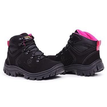 Imagem de Bota Feminina Trilha Adventure Arizona Blaqueada em Couro Legítimo Palmilha de Gel (Preta e Rosa, BR, Adulto, Numérico, 41)