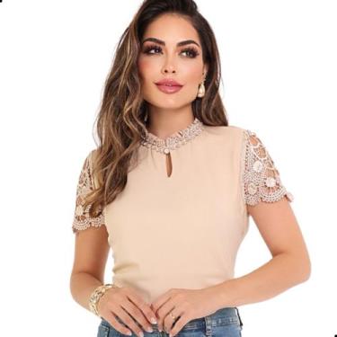 Imagem de Blusa Social Evangélica Feminina Renda Gola Pedrinhas - Look Modas Oct