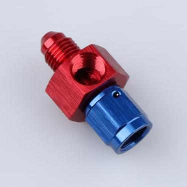 Imagem de Alumínio vermelho azul anodizado -4 AN macho para fêmea -4 AN com medidor NPT de 1/8" / porta de engate mangueira adaptador de tubo de ajuste de pressão tirar