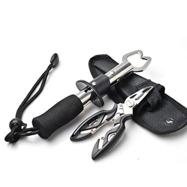 Imagem de Pinça de Lábio de Peixe de Aço Inoxidável Premium Akozon e Pequeno Alicate de Pesca Preto, Kit de Equipamento de Pesca Leve e Compacto - para Pescadores