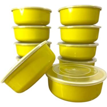 Imagem de Kit de Potes Plásticos Redondos 600ml, 10 Peças, Marmita Fitness(Redondo AMARELO 600ml)