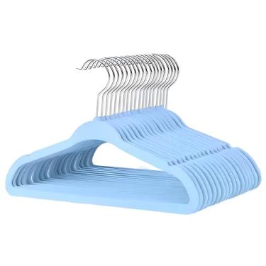 Imagem de Kit 10 Cabides de Veludo 360° Infantil Antideslizantes Ultra Fino – Organizador Moderno para Roupas de Criança, Prático e Compacto - Cor Azul