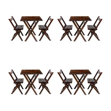 Imagem de Kit 4 Conjuntos Mesa Dobrável Para Bar E Restaurante 60x60cm Com 2 Cadeiras Em Madeira Maciça - Imbu - Marrom
