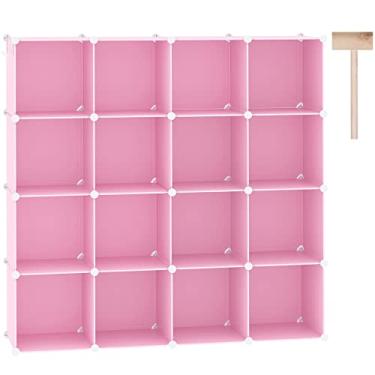 Imagem de C&AHOME Organizador de armazenamento de cubos, prateleiras de 16 cubos, armário de armário, prateleira modular de plástico DIY, ideal para quarto, sala de estar, escritório, 122,9 cm C x 31,5 cm L x