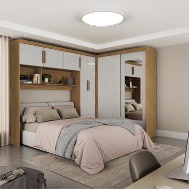 Imagem de Quarto Modulado Casal com Espelho 7 Portas Belém Carioca Móveis - Cinamomo/Off White