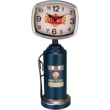 Imagem de RELOGIO DE MESA VINTAGE BOMBA DE GASOLINA HOME&CO METAL 36x15x10cm AZUL