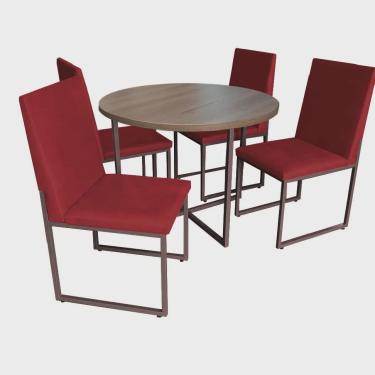 Imagem de Kit Mesa de Jantar Theo com 4 Cadeiras Sttan Ferro Marrom Tampo Rústico Suede Vermelho...