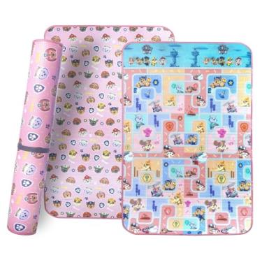 Imagem de Tapete de Atividades Infantil Tatame Dobrável Tapetão Rolo Portátil 1,20x1,80m Recreação Dupla Face Meninos e Meninas Estampa Patrulha Canina (Rosa menina)