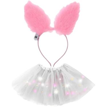 Imagem de Fantasia Coelhinha Infantil com LED, Saia Tutu Branca e Tiara Orelhas Iluminada