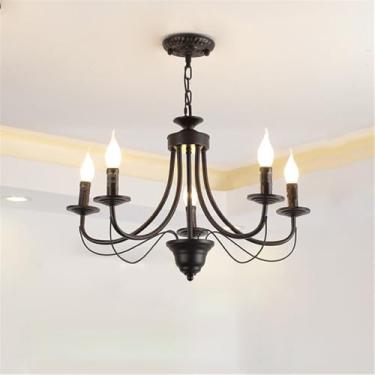Imagem de OUFULA Candelabro Simples Americano LED Personalidade Criatividade Sala de Estar Restaurante Quarto Estudo Villa Hotel Café Bar Clothing Store Lâmpada Pendente (B Preto A 5 luzes)