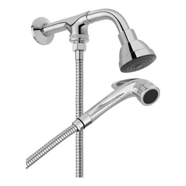 Imagem de Ducha Parede Quadrada Cromada Slim Com Chuveirinho - Docol