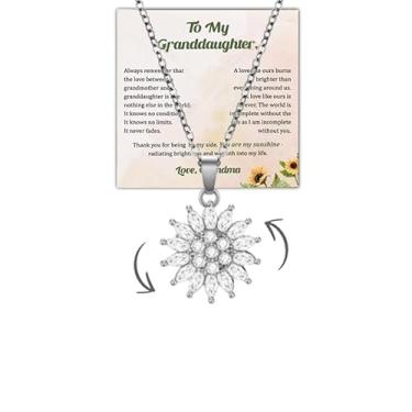 Imagem de Keopun Colar Fidget To My Granddaughter Girassol, Colar de Prata Banhado a Ouro 14K com Pingente Giratório de Girassol, Presentes de Neta da Avó, Joias Fidget para Mulheres, Prata esterlina, Zircônia