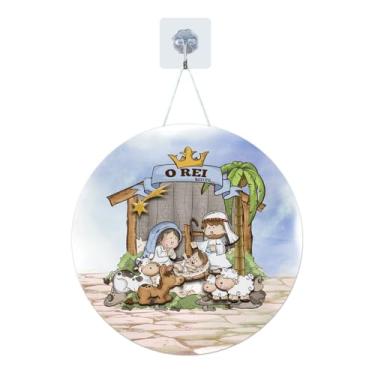 Imagem de Placa Enfeite Porta Guirlanda Decorativa MDF Adesivado Natal Papai Noel Presépio 25cm (GP-NAT0004)