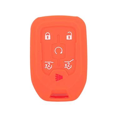 Imagem de SEGADEN Capa protetora de silicone com suporte de capa de pele compatível com Chevrolet GMC 6 botões controle remoto chaveiro CV4617 laranja