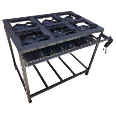 Imagem de Fogão industrial 6 bocas alta pressão com mangueira e registro caulim 
