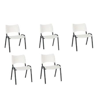 Imagem de Kit 5 cadeira empilhável iso fixa branca - MOVEIS VITORINO