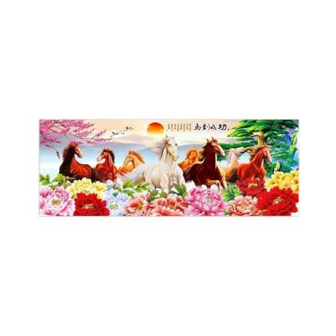 Imagem de BMZFYBS Chinoiserie Quadro de arte de parede - Pintura de paisagem chinesa em tela - Peônia flores cavalo - Pôster moderno e impressões para decoração de sala de estar 50 x 150 cm 20 x 59 pol. Sem