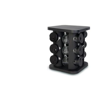 Imagem de Porta Condimentos Com Suporte Giratório Tempero 9 Ou 12 Ou 6 Potes De Vidro Preto Com Dosador 90G (12 Potes)