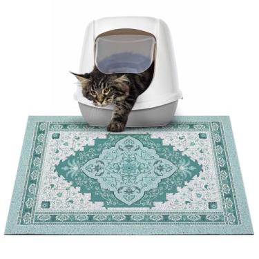 Imagem de Glittme Tapete de areia para gatos com fundo antiderrapante tapete de 61 x 38 cm tapete de armadilha de areia fácil de limpar lavável tapete de comida de gato para gatinho, P