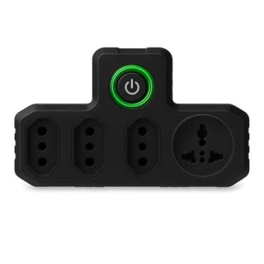 Imagem de Extensão Tomada Filtro de Linha 3 Tomadas, Régua Elétrica, Proteção Contra Surtos, Botão Liga/Desliga, Adaptador Universal, Preto