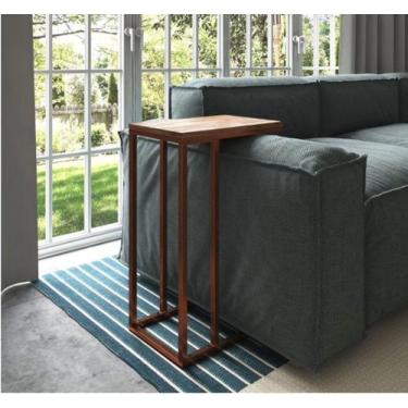 Imagem de Mesa Lateral Encaixe Apoio de Sofa Elena Cobre E Tampo Amendoa 5 - con