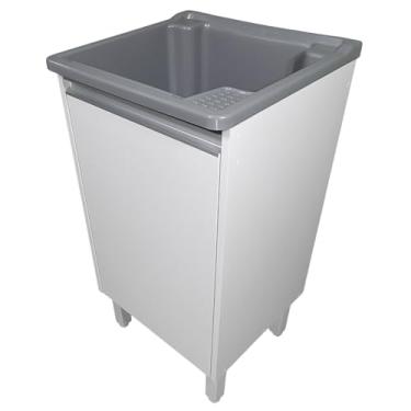 Imagem de Tanque 26l Plástico Cinza Para Torneira De Bancada + Gabinete Mdf Branco Puxador Perfil