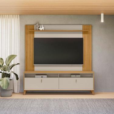 Imagem de Rack com Painel para Tv 55 Polegadas Pés em Madeira Maciça TAUARI/OFF WHITE FOSCO