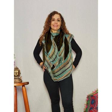 Imagem de Lenço Indiano Pashmina Xale Echarpe Verde Musgo