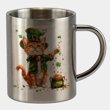 Imagem de Caneca de Inox Premium Prateada 400ml GATINHO ST PATRICKS DAY FOFO 20 