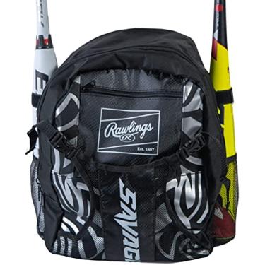 Imagem de Rawlings Savage Bolsa de beisebol juvenil – Bolsa infantil para taco – Mochila de beisebol durável – Comporta dois tacos – Inclui gancho para pendurar na cerca – Preta