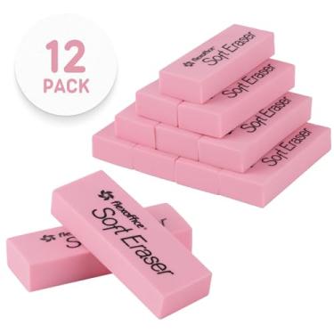 Imagem de FlexOffice Borrachas rosa macias, 12 unidades, tamanho grande - borrachas de lápis para crianças, escolas, salas de aula, professores, aula de arte, escritório, escola em casa | material de volta às