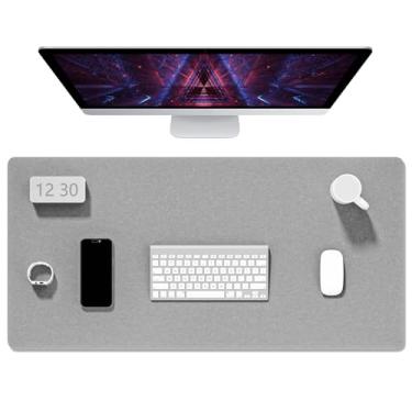 Imagem de Auhoahsil Tapete de mesa de feltro, mouse pad grande minimalista 2GG 90 x 40 cm, tapete de mesa para desktop, teclado, laptop, computador, escritório, trabalho em casa, jogos, cinza claro
