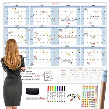 Imagem de Grande calendário de parede apagável a seco reutilizável – 91,44 cm x 243,98 cm 2019-2020 Agenda sem data para casa, escritório, projetos escolares – Organizador de tarefas laminado jumbo, 48"x60"Blue