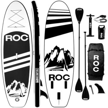 Imagem de Roc Inflável Stand Up Paddle Board W Free Premium SUP Accessories & Backpack, Antiderrapante Deck Bonus impermeável bolsa, coleira, remo e bomba de mão para jovens e adultos, Preto