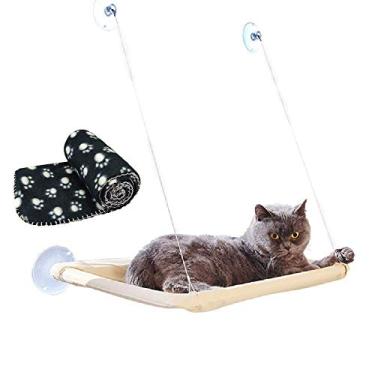 Imagem de JZK rede para janela de gato + cobertor de gato, ventosa para pendurar na cama e cobertor preto de animal de estimação para poleiro de gato