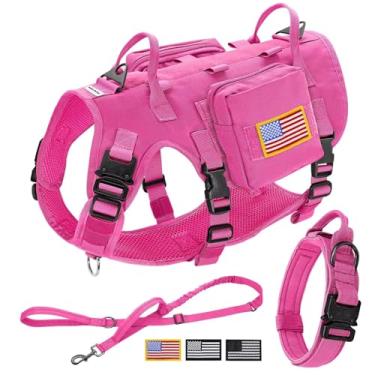 Imagem de Forestpaw Colete tático rosa para cães e coleira de treinamento de fácil controle com coleira elástica para cães sem puxão, peitoral militar para cães com mochila para cães médios e grandes (peito 49,5 a 105,4 cm)