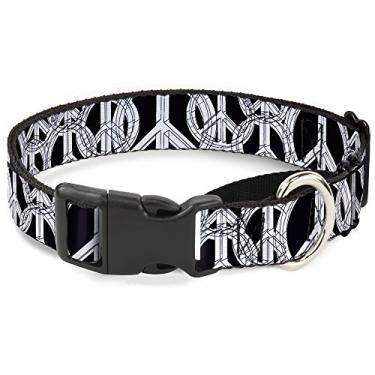 Imagem de Buckle-Down Coleira para cachorro com desenho de paz preto/branco, 3,8 cm de largura, serve para pescoços de 40,6 a 58,4 cm - Médio