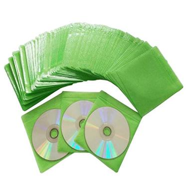 Imagem de Pacote com 100 capas premium para CD DVD, material não tecido grosso e dupla face refil capa de plástico para pastas de armazenamento de CD e DVD (verde)