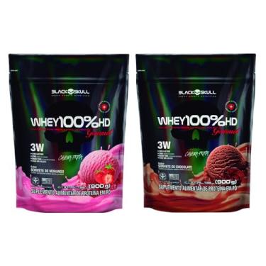 Imagem de Kit 2x Refil Whey 100% HD Gourmet 900g - Black Skull (Morango/Chocolate)